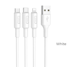 Заредете изображение във визуализатора на галерията – HOCO кабел 3в1 USB A към Lightning / Micro USB / Type C 2A X25 1 м бял
