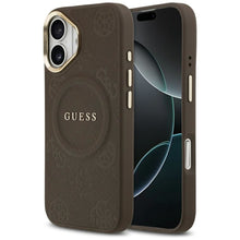 Заредете изображение във визуализатора на галерията – GUESS case for IPHONE 17 compatible with MagSafe GUHMP17SPSAMSECW (PU W/ Peony Hot Stamp) brown
