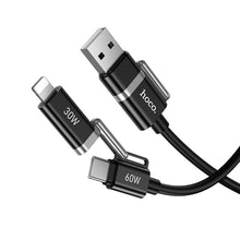 Заредете изображение във визуализатора на галерията – Cable 4w1 USB A/USB C do USB C/Lightning Hoco 3A 60W 1,2 m U155 black
