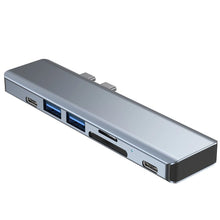 Заредете изображение във визуализатора на галерията – HUB Tech-Protect V5 7in1 2x USB-C - USB-A 3.0 / USB-A 2.0 / 2x USB-C / HDMI / micro SD / TF / SD card reader - gray
