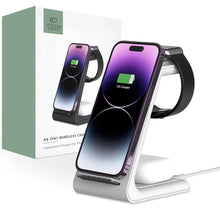 Заредете изображение във визуализатора на галерията – Tech-Protect A8 10W inductive charger in the form of a 3-in-1 stand for a smartphone / headphones / smartwatch - white
