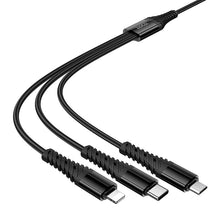 Заредете изображение във визуализатора на галерията – Cable 3in1 USB C / USB A to Lightning + USB C + Micro USB Hoco 1 m X123 black
