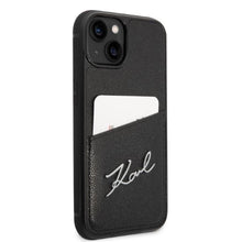 Заредете изображение във визуализатора на галерията – Karl Lagerfeld Signature Logo Cardslot case for iPhone 14 - black
