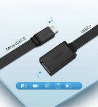 Заредете изображение във визуализатора на галерията – Ugreen US133 10396 micro USB (male) / USB-A (female) OTG cable flat 0.15m - black
