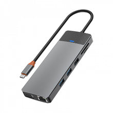 Заредете изображение във визуализатора на галерията – WiWU - HUB 12in1 pro USB3.0x2+USB2.0x2+PD(100W)+USB-C(3.0)+SD/TF(2.0)+HDMIx2(4K30HZ)+VGA (1080P)+LAN (Gigabit)
