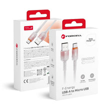 Заредете изображение във визуализатора на галерията – FORCELL F-ENERGY C351 cable USB A to Micro USB QC3.0 2,4A 18W Gradient 1 m white

