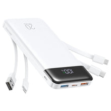 Заредете изображение във визуализатора на галерията – Powerbank Charmast W2065 PD3.0 3A 22,5W 20000 mAh with built-in cables USB A / USB C / Lightning / Micro USB White
