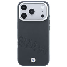 Заредете изображение във визуализатора на галерията – BMW case for IPHONE 18 Pro/17 Pro compatible with MagSafe (Sign Inclined Deboss Letters) grey
