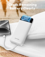 Заредете изображение във визуализатора на галерията – Powerbank Charmast W1148 5V 3A 10000 mAh with built-in cables USB A / USB C / Lightning / Micro USB White
