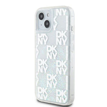 Заредете изображение във визуализатора на галерията – DKNY case for IPHONE 15 DKHCP15SLCPEPT (DKNY HC Liquid Glitters W/Checkered Pattern) white
