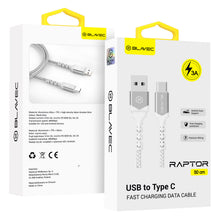 Заредете изображение във визуализатора на галерията – Blavec Cable Raptor braided - USB to Type C - 3A 0,5 meters (CRA-UC3WS05) white-silver
