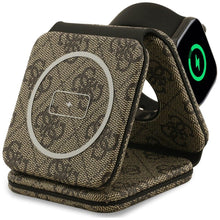 Заредете изображение във визуализатора на галерията – Wireless charger 3in1 compatible with MagSafe 15W GUESS GUE005640 brown

