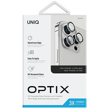 Заредете изображение във визуализатора на галерията – Uniq Optix Aluminum Camera Lens Protector for iPhone 14 Pro / 14 Pro Max camera lens with applicator - silver
