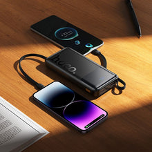 Заредете изображение във визуализатора на галерията – Powerbank 10000 mAh QC PD 2A 22,5W with built-in cables USB A + USB C + Lightning + Micro USB Hoco J156 black
