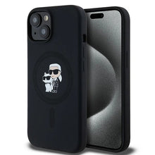 Заредете изображение във визуализатора на галерията – Karl Lagerfeld Silicone Karl&amp;Choupette MagSafe case for iPhone 15 Plus / 14 Plus - black
