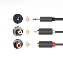 Заредете изображение във визуализатора на галерията – Ugreen AV102 10510 cable 3.5 mm mini jack (male) / 2RCA (male) 2m - gray
