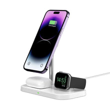 Заредете изображение във визуализатора на галерията – Tech-Protect QI15W-A22 inductive MagSafe charger with 3in1 MagSafe stand for smartphone / Apple Watch / AirPods - white
