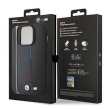 Заредете изображение във визуализатора на галерията – BMW Quilted Tricolor MagSafe case for iPhone 15 Pro Max - black
