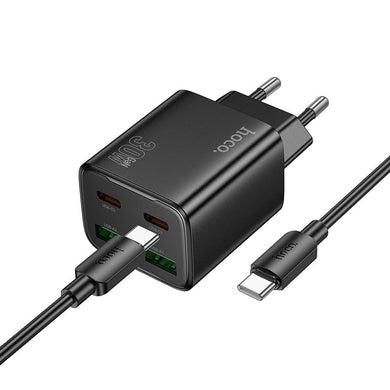 HOCO charger 2 x Type C + 2 x USB A + cable Type C to Type C PD QC3.0 3A 30W N56 black