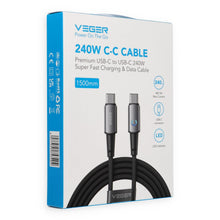 Заредете изображение във визуализатора на галерията – Cable with LED light indicator Type C to Type C VEGER PD 5A 240W CC2-ZSD 1,5 m black
