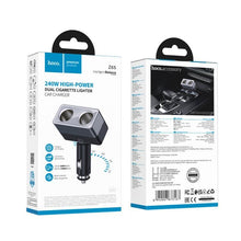 Заредете изображение във визуализатора на галерията – Smart dual cigarette lighter car charger Hoco 2 lighter ports max 240W/24V Z65 black
