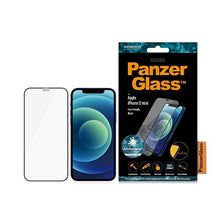 Заредете изображение във визуализатора на галерията – PanzerGlass E2E Super+ Microfracture antibacterial tempered glass for iPhone 12 mini - with black frame
