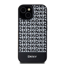 Заредете изображение във визуализатора на галерията – Original Case DKNY hardcase Leather Printed Pattern Metal Logo MagSafe DKHMP15SPSOSPK for Iphone 15/14/13 black
