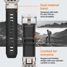 Заредете изображение във визуализатора на галерията – Spigen Durapro Armor PU Strap for Apple Watch 4/5/6/7/8/9/SE/Ultra 1/2 (42 / 44 / 45 / 49 mm) - Black
