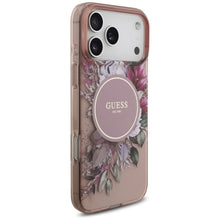 Заредете изображение във визуализатора на галерията – GUESS case for IPHONE 17 Pro Max compatible with MagSafe GUHMP17XHFWBRCESP (IML Flowers with Pearl Strap) pink
