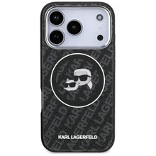 Заредете изображение във визуализатора на галерията – KARL LAGERFELD case for IPHONE 17 Pro compatible with MagSafe KLHMP17LHMKBKCHOK (IML Glitter K&amp;C Heads Logo) black
