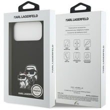 Заредете изображение във визуализатора на галерията – KARL LAGERFELD case for IPHONE 17 Pro Max compatible with MagSafe KLHMP17XSKCGRGOK (Silicone W/ K&amp;C Sketch &amp; Logo) black

