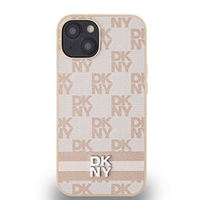 Заредете изображение във визуализатора на галерията – Original Case DKNY hardcase Leather Checkered Mono Pattern &amp; Printed Stripes DKHCP14SPCPTSSP for Iphone 14/15/13 pink
