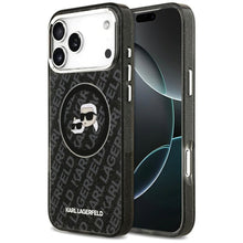 Заредете изображение във визуализатора на галерията – KARL LAGERFELD case for IPHONE 17 Pro Max compatible with MagSafe KLHMP17XHMKBKCHOK (IML Glitter K&amp;C Heads Logo) black
