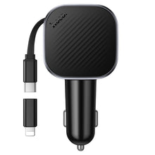 Заредете изображение във визуализатора на галерията – Car charger Hoco USB A + USB C PD QC3.0 45W with retractable cable USB C Z68 black
