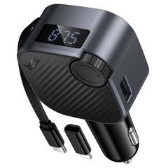Зарядно за кола Hoco QC3.0 PD 45W с прибиращ се кабел и FM трансмитер E167 - черно