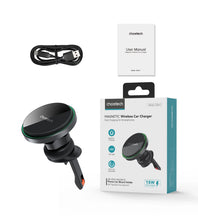 Заредете изображение във визуализатора на галерията – Choetech T204-F magnetic car holder with 15W wireless charging - black
