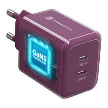 Заредете изображение във визуализатора на галерията – Phone charger Forcell F-Energy GaN III Crystal Color 2x USB C AVS SSFC3.0 60W + silicone cable USB C to USB C VT-60 burgund
