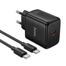 Заредете изображение във визуализатора на галерията – Phone GaN charger Hoco USB C PD AVS 40W max 60W with USB C to USB C cable N83 black
