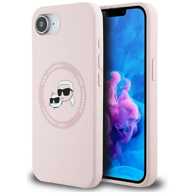 KARL LAGERFELD case for IPHONE 16e compatible with MagSafe KLHMPSE4SKCHTCP (Silicone Double Heads) pink