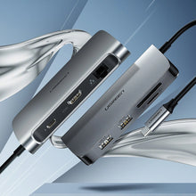 Заредете изображение във визуализатора на галерията – Ugreen CM179 9in1 USB-C - 3x USB-A 3.0 / HDMI / VGA / RJ45 / TF / SD card reader / USB-C adapter - gray

