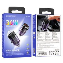Заредете изображение във визуализатора на галерията – Borofone Car charger BZ29B Outstanding - 2xType C - PD 36W 3A transparent-purple
