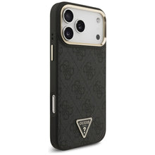 Заредете изображение във визуализатора на галерията – GUESS case for IPHONE 17 Pro Max compatible with MagSafe GUHMP17XP4GTDGMK (4G PU W/ Triangle Logo) gold black
