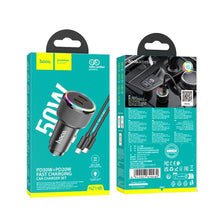 Заредете изображение във визуализатора на галерията – HOCO car charger 2 x Type C QC PD 50W + cable Type C to Type C NZ14B black
