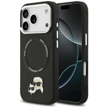 Заредете изображение във визуализатора на галерията – KARL LAGERFELD case for IPHONE 17 Pro compatible with MagSafe KLHMP17LPSMLRKCK (PU K&amp;C Pins) black
