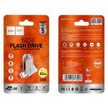 Заредете изображение във визуализатора на галерията – HOCO pendrive USB A + USB C UD8 64GB USB3.0
