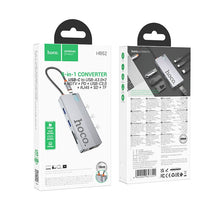 Заредете изображение във визуализатора на галерията – Adapter HUB 8w1 (HDTV+RJ45+SD/TF+PD+Type-C 3.0+USB 3.0 x 2) USB-C Hoco HB52 grey
