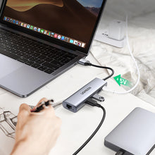Заредете изображение във визуализатора на галерията – Ugreen CM266 60812 5in1 USB-A 3.0 - RJ45 / 3x USB-A 3.0 / micro USB adapter - gray
