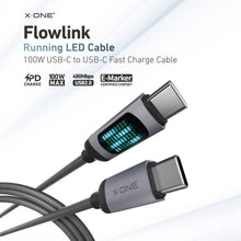 Заредете изображение във визуализатора на галерията – X-ONE FlowLink Running LED data cable - type C to C - 5A max 100W 1,2m black
