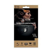 Заредете изображение във визуализатора на галерията – PanzerGlass E2E Microfracture antibacterial glass with camera cover with Swarovsky crystal for iPhone 13 mini - with black frame

