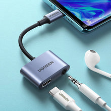 Заредете изображение във визуализатора на галерията – Ugreen audio adapter USB Type C (male) - USB Type C PD QC (female) + 3.5mm mini jack (female) gray (CM231)

